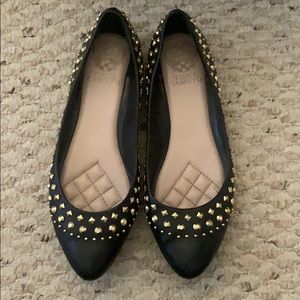 Vince Camuto Black Flatswith Gold Studs